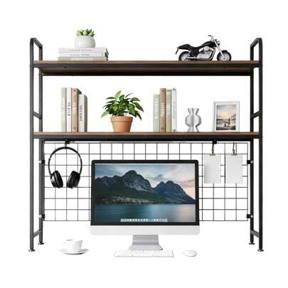 Bookshelf Hutch Desk, 37.5" 2-Tier Computer Desktop Bookcase