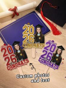 1pc 2026 Customized Graduation Hand Fan, Can Customize Photo And Text, Multiple Colors Available, Glitter Graduation Photo Prop, Unique Graduation Souvenir Gift, Suitable For University And High School Graduates, Graduation Ceremony Party Favor, Gift For Son, Daughter, Friends - Multicolor - View 12