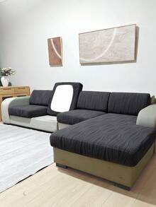 1pc Solid Color Elastic Jacquard Sofa Seat Cushion Cover, Removable And Machine Washable, Suitable For Small Sofa In Living Room, Polyester Sofa Seat And Back Cover - Dark Grey - View 4