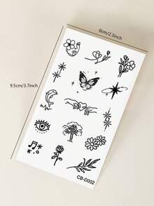 STARTTOOS Tatuajes temporales de línea fina para dedo, oreja, hombro, cuello, clavícula con diseños de flores, mariposas y notas musicales estilo Y2K, a prueba de agua por 1-2 semanas - Azul - Ver 8