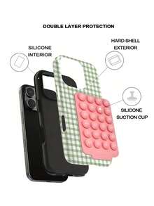 GIIPPA Green & White Plaid Pattern 2-In-1 Phone Case With Suction Cup, Suitable For IPhone 17, 16, 15, 14, 13, 12, 11 And PRO MAX Series - Green - View 2