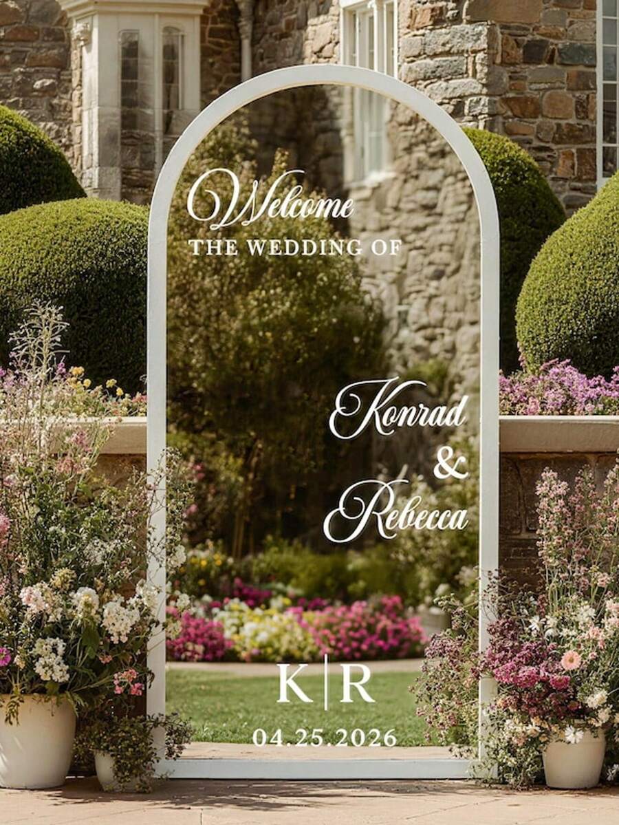 Custom Wedding Welcome Sign Mirror Vinyl Decal Custom Name Vinyl Decal Mirror Welcome Sign Engagement Party Sign - Multicolor - View 1