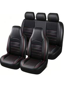 2/7 peças Capas de assento de carro em pele PU com design de costura dupla acolchoada, capas de assento impermeáveis, protetor de assento respirável, ajuste universal para a maioria dos sedãs, SUVs, camiões, capas de assento dianteiras de luxo respiráveis com apoio lombar, capas de assento traseiras. Conjunto de 9 peças inclui: 2 capas de assento dianteiras, 1 capa de encosto, 1 capa de assento traseira e 3 capas de apoio de cabeça. Conjunto de 4 peças inclui: 2 capas de assento dianteiras com apoios de cabeça - A - Ver 3