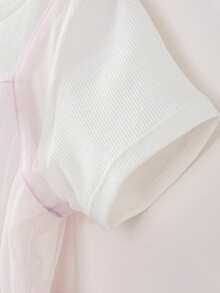 mini bala Girls Baby Short Sleeve Tee, Soft Breathable Mesh Layered Summer Top 2026 - 珍珠白 - 查看 7