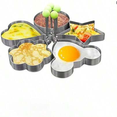 Set Of 5 Stainless Steel Egg Molds Silver Egg Ring Molds Of Different Shapes, Used For Cooking And Frying Eggs, Flatbreads, Bread, And Chocolate
