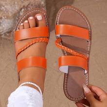 Women's Solid Color Fashion Slippers, Woven Lightweight Flat Sandals, Comfortable Beach Slippers - Coral Orange - View 11
