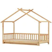 Extendable Tree House-Shaped Bed, Children's Bed, Daybed, Single And Double Bed, Solid Wood, Natural (200x90cm And 200x180cm) - Natural Color - View 10