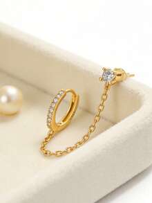 1pc S925 Sterling Silver Luxury Fashion Design Chain Earrings, Unique Punk Hiphop Versatile Earrings For Parties, Gatherings, Travel & Vacation, Exquisite Photo Atmosphere - Diamond - View 6