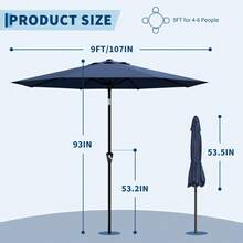 Hodeffior 2.7 M Patio Umbrella With Crank And Push Button Tilt, Outdoor Table Umbrella With 8 Ribs And Vented Canopy, Garden Parasol For Deck Backyard Poolside, Base Not Included - Navy Blue - View 3