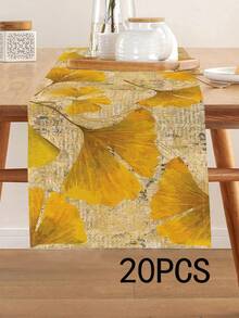 1pc Ginkgo Leaf Pattern Printed Table Runner, 4pcs Ginkgo Leaf Pattern Printed Placemats, Suitable For Holidays, Parties, Birthdays, Dinners, Kitchen & Dining Room Decor, Applicable For All Seasons, Home Textile Decoration - Multicolor - View 14
