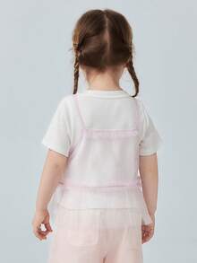 mini bala Girls Baby Short Sleeve Tee, Soft Breathable Mesh Layered Summer Top 2026 - 珍珠白 - 查看 3