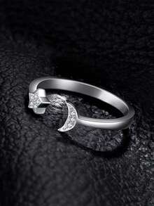 1 pieza Anillo abierto ajustable de plata de ley S925 con diseño de estrella y luna, diseño romántico y elegante, minimalista y de moda fresca con sensación de alta gama, anillo de estrella y luna perfecto para uso diario o como regalo para ella - estrellas y luna - Ver 4