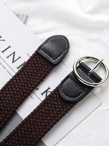 1条男女通用弹力编织腰带，休闲圆扣编织帆布腰带，可调节无孔弹力腰带，适合搭配牛仔裤日常穿着 - 彩色 - 查看 3