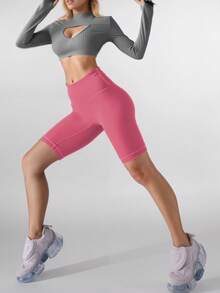 Quần short bó sát đùi Soyun dành cho nữ, mềm mại và thân thiện với da, phù hợp cho yoga và các hoạt động thể thao ngoài trời vào mùa xuân, hè và thu. - Màu Hồng Tươi - Xem 3