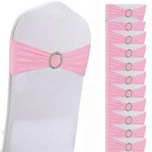 10 piezas de lazos elásticos para sillas con hebillas redondas deslizantes, fajines de silla de spandex para graduación, baile de graduación, boda, decoración de fiesta - Rosa - Ver 8