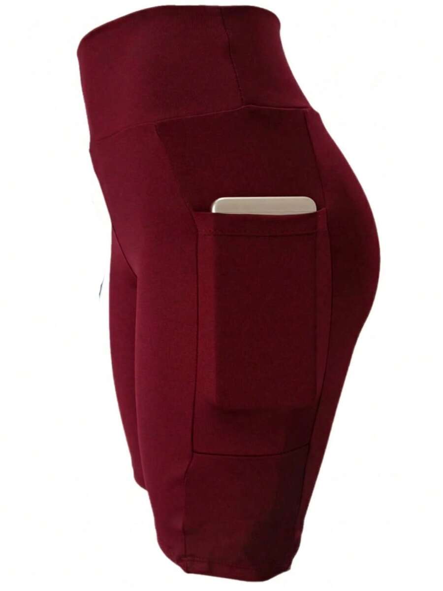 Cycling Shorts For The Gym With Pockets. - Plain Wine - View 1