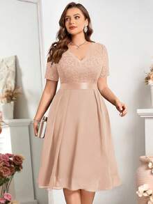 Đầm chữ A dáng xòe bằng chiffon in họa tiết ren, cổ chữ V, thích hợp cho sinh nhật, lễ tốt nghiệp, tựu trường và các dịp khác. - Rượu sâm banh - Xem 5