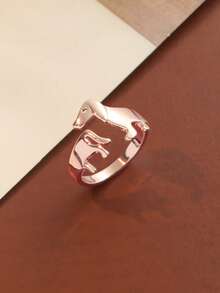 1 pieza Anillo abierto personalizado con diseño minimalista y elegante de perro salchicha, adecuado para uso diario de mujeres - Oro rosa - Ver 2