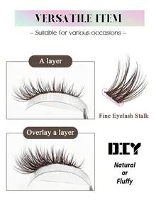 10 Rows 120 Clusters D Curl Brown Eyelash Extensions Mixed Sizes, Fluffy & Lively False Eyelashes, Natural Single Lash Extensions DIY Home Use, Suitable For Daily Makeup, Can Be Paired With Nude Makeup, No-Makeup Look Or Fresh Makeup - D - View 5