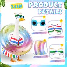 23 Inch Summer Goose Decor Blue Plaid Swim Ring Fashion Glasses Bikini Yard Goose Outfit Patio Decor - F - View 4