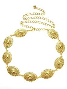 1pc Vintage Oval Pattern Metallic Gold Tone Waist Chain Belt, Women Fashion Body Jewelry Decoration Suitable For Dresses And Jeans - Vàng 3 - Xem 4