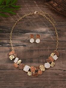 3pcs/Set Women's Fashion Bohemian Style Minimalist Khaki Geometric Necklace, Earrings And Bracelet Set, Suitable For Daily Wear, Party, Gala, Vacation, Music Festival, Beach, Mother's Day, Birthday And Other Occasions - Geometry - View 6