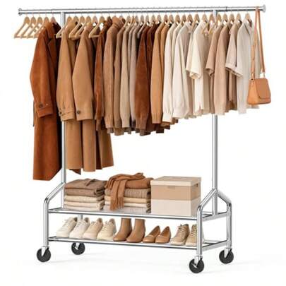 Heavy Duty Clothe Rack  Clothing Rack For Hanging Clothe Load 60  With 2 Turdy Helve Metal Garment Rack With Wheel For   Retail E Ilver