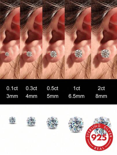 1 Pair Luxury Moissanite 4-Prong Stud Earrings, S925 Sterling Silver Jewelry Gift, Exquisite Jewelry Gift For Women