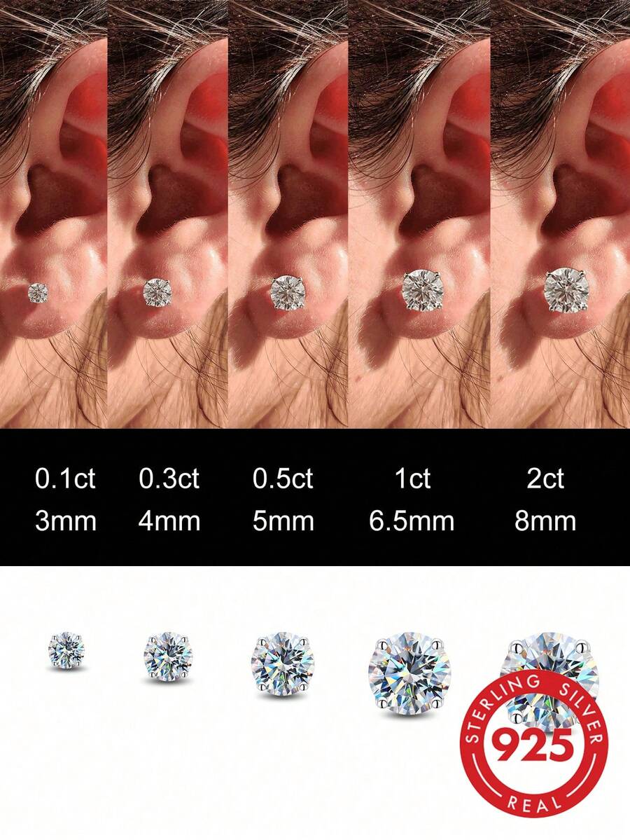 1 Pair Luxury Moissanite 4-Prong Stud Earrings, S925 Sterling Silver Jewelry Gift, Exquisite Jewelry Gift For Women