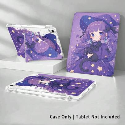 Ốp bảo vệ máy tính bảng bằng pha lê acrylic nhiều màu sắc kèm chân đế, phù hợp với A9/A9+/S9/S9FE/A11/A11+/S11/S10 FE/S10 FE+/S10 Lite, họa tiết cô gái hoạt hình ôm mèo đen và ngôi sao, cũng tương thích với Apple, Honor và các dòng máy phổ biến khác, có thể gập lại chống cong vênh, các góc được gia cố bằng silicon, chức năng tự động bật/tắt màn hình, khe cắm bút tích hợp, chân đế gập đa góc - Bảo vệ hoàn hảo hàng ngày, món quà lý tưởng cho các dịp lễ.
