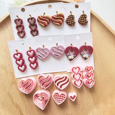 1pc/8pcs Polymer Clay Heart Shaped Earring Cutter Mold Set, Various Love Heart Craft Jewelry Making Mold, Handmade Jewelry DIY Mold