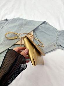 新款女士斜挎手机包，时尚条纹信封链条单肩包，简约百搭大容量手拿包 - 金色 - 查看 9