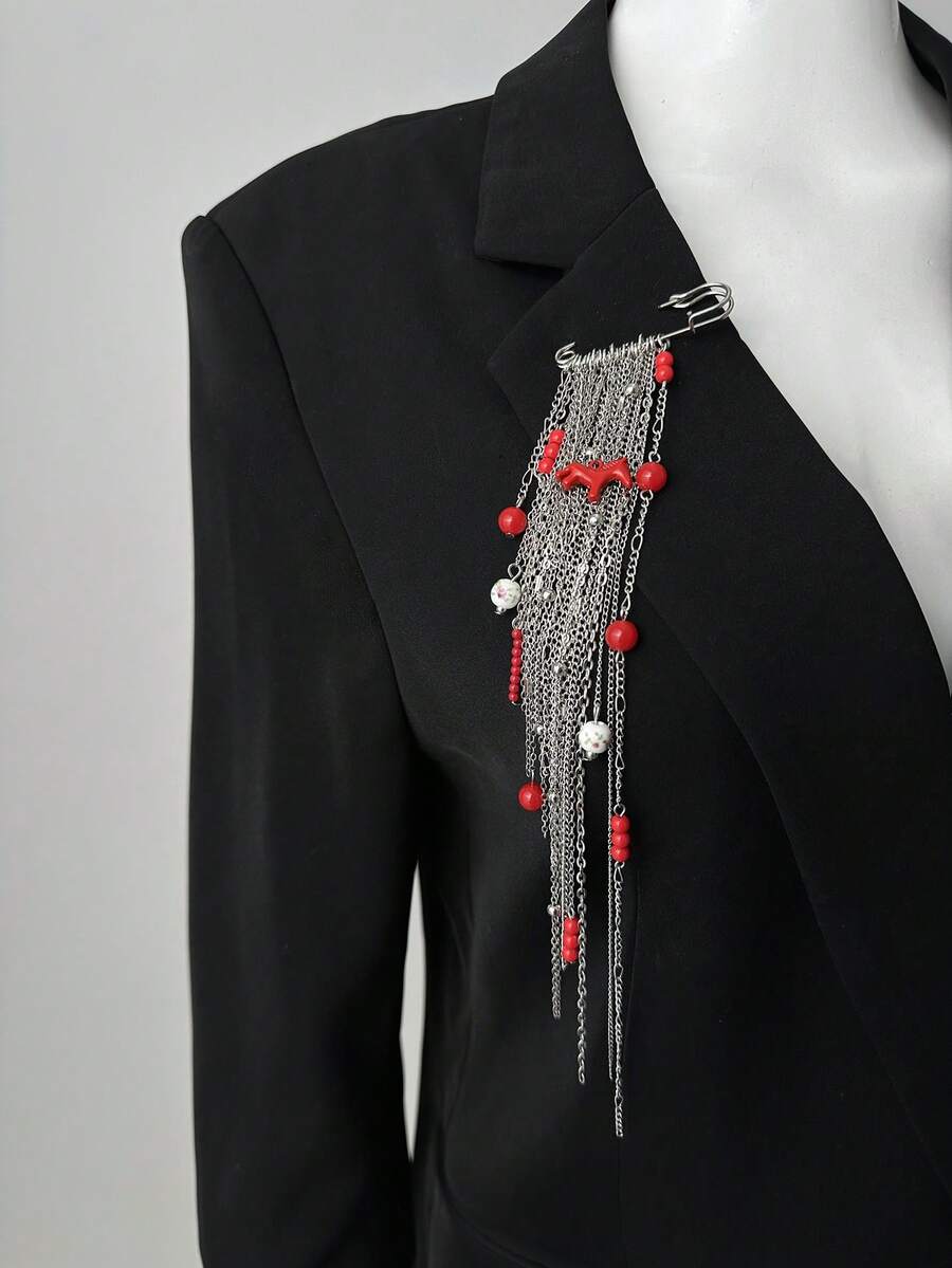 1 Peça Broche de Pingente de Cavalo Vermelho Vintage Minimalista com Borla, Decoração de Terno de Contas de Cerâmica Feita à Mão, Adequado para Uso Diário, Acessório de Roupa, Festa de Feriado, Festival de Música, Pode Ser Usado Individualmente ou Empilhado, Presente Perfeito para Mulheres, Mães, Amigas, Namoradas, Ideal para Aniversário, Casamento, Aniversário, Dia dos Namorados, Ação de Graças, Ano Novo