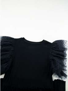 Women's Fashionable Black A-Line Dress With Ruffle Sleeves And Flared Hem Elegant - Black - View 8