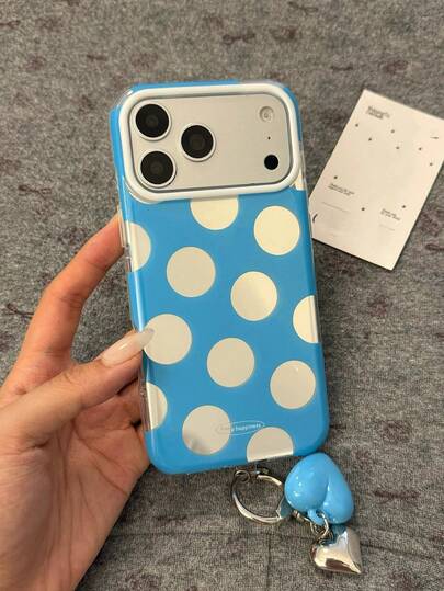 Ốp điện thoại Ins Style màu trơn họa tiết chấm bi tráng gương, tương thích với iPhone 17 Pro Max, 17 Model mới, 16 Pro, ốp bảo vệ toàn thân chống rơi vỡ cho nữ 17 Pro và 16 Pro kèm mặt dây chuyền.