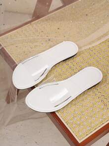 Solid Color Bohemian Slippers, Fashionable French Style Transparent Slip-On Sandals, Non-Slip Indoor/Outdoor Sexy Transparent Strap Flip Flops, Comfortable To Wear With Dresses, Flat Women Sandals For Summer - White - View 7
