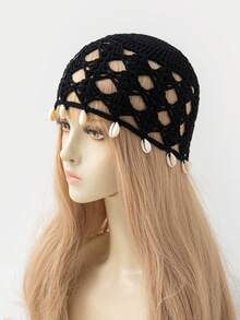 1 chiếc mũ len móc thủ công nhẹ, thời trang dành cho nữ, kiểu dáng vỏ rỗng, phù hợp cho phong cách boho mùa xuân/thu. - A - Xem 7
