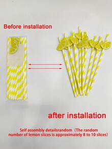 20/50/100pcs Creative Lemon Pattern Party Paper Straws, Cute Cartoon Striped Paper Straws, Suitable For Birthday Party, Holiday Celebration, Dessert & Beverage Decoration, Party Decoration, Birthday Party, Pre-Wedding Party Supplies, Valentine's Day, Thanksgiving Gifts, 1/10 Pack - View 8