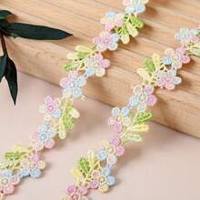 1 yarda Cinta de encaje de poliéster con flores vibrantes, 2 cm de ancho - Bordado hidrosoluble para collares DIY, costura y manualidades - Borde de flores colorido en múltiples colores - flores - Ver 6