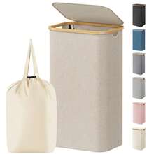 Laundry Basket With Lid, Clothes Hampers For Laundry With Bamboo Handles And 1 Removable Bag, Large Foldable Laundry Hamper For Bedroom, Bathroom, Dorm, Laundry Room - 米色 - 查看 12
