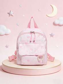 1pc Zipper Closure Small Backpack With Cute And Sweet Cartoon Bow And Strawberry Print Pattern, Suitable For Any Occasion Lightweight Travel Backpack, Comfortable And Adjustable Shoulder Straps, Meet Basic Storage Needs, Suitable For Outdoor, Play, Commuting, School, Outdoor Photo Taking, It Is An Ideal Gift Choice, Hot Selling - Multicolor - View 3