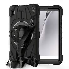 时尚平板电脑保护套，适用于 Tab A7 Lite/A8/A9/A9 Plus/A11/A11 Plus，防震防摔，防滑防刮，带旋转支架、可调节肩带和手带 -- 黑色 - 黑色 - 查看 8