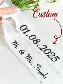 Personalized Wedding Floral Garland With Satin Ribbon - Customized Name And Date Floral Wall Hanging For Bridal Shower, Birthday, Graduation - Durable Polyester Fiber Event Decor, Elegant Design, Wedding Guest Gift, Celebration Accessory, Sophisticated Style, High-Quality Handmade - Multicolor - View 5