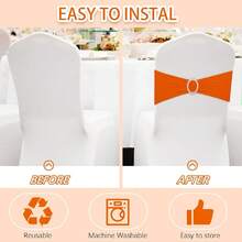 10pcs Elastic Chair Bows With Round Buckle Sliders, Spandex Chair Sashes For Graduation, Dance, Wedding, Party Decoration - Orange - View 6