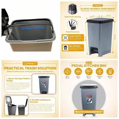 Slim Pedal Kitchen Bin With Lid 25L Large Plastic Indoor/Outdoor Sanitary Garbage Clinical Waste Bin Living Room Recycling Trash Garden Dustbin