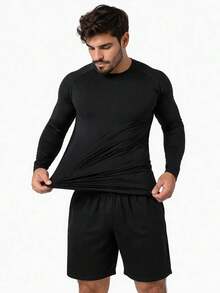 Men's Plush Thermal Blouse Second Skin Cold Flannel Thermal Shirt - 黑色 - 查看 5
