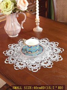 1 Piece Of 100% Polyester Round Small Tablecloth With Spliced Lace. Suitable For Small Round Tables, Square Tables, Dining Tables, Coffee Tables, Candle Holder Mats, Placemats, Coasters And Plate Mats. Ideal For Home Decoration, Holiday Decoration And Wedding Decoration. Available In Multiple Sizes And Colors. - Grey - View 2