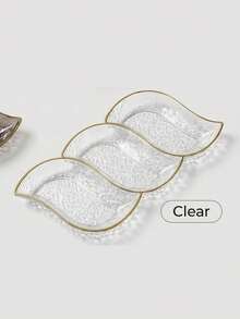 1pc,Luxury Gold Trim Plastic Platter, Leaf Design Snack Tray For Ramadan & Home Gifting - Multicolor - View 12