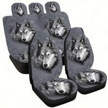 1pc Fashionable Retro Cool Gray Wolf Pattern Car Seat Cover Universal - Big Bad Wolf - View 6