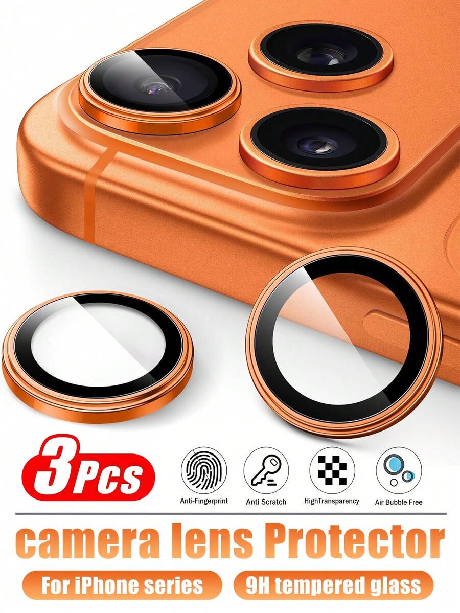 3 Stücke - Orange Kameraobjektiv Schutzfolie kompatibel mit iPhone 17 Pro/17 Pro Max, 1:1 unsichtbarer Originalpassform Kameraobjektiv, 9H gehärtetes Glas unabhängiger Metallschutz, hochdefinitiv transparent, einfache Installation, leicht, geeignet für 17 Pro Max/17 Pro/17/16 Pro Max/16 Pro/16 Plus/16/15 Pro Max/15 Pro/14 Pro Max/14 Pro Handys, Handyzubehör, Handyhüllen, tägliche Grundausstattung - Orange - Übersicht 1